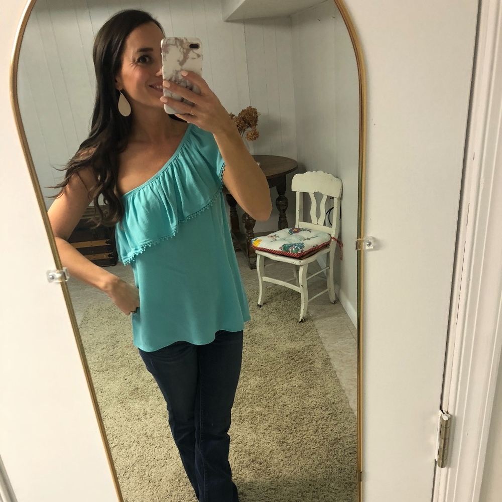 One Shoulder Aqua Top